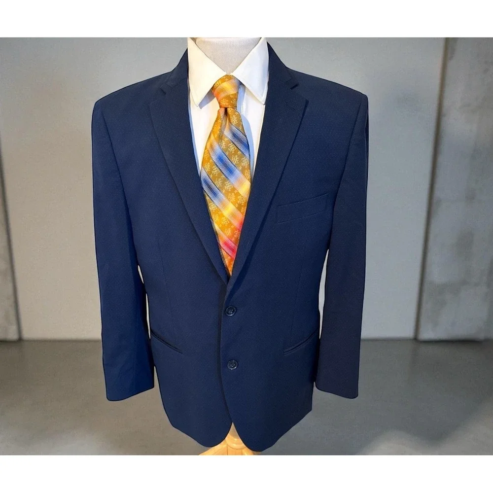 Savile Row Tip Off‎ Blazer Sport Coat Suit Jacket Size 42R Navy Blue Polka Dots